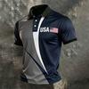 Men's Casual Short Sleeve Polo Shirt with Independent Day Flag Print and Color Block Design for Outdoor and Everyday Wear