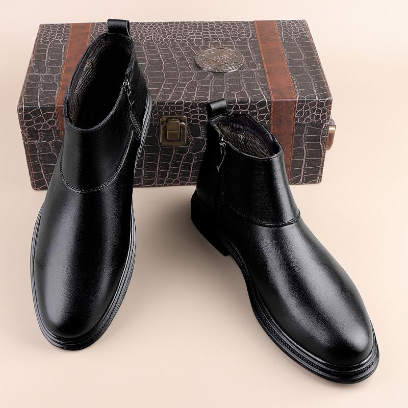 Genuine Leather Mens Business Shoes Comfy Retro Chelsea Ankle Boots High Quality Non-Slip Male Shoes Warm Plush Fur Winter Boots