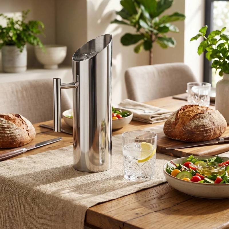 Stainless Steel Water Dispenser With Gold Rim For Juice And Tea Serving