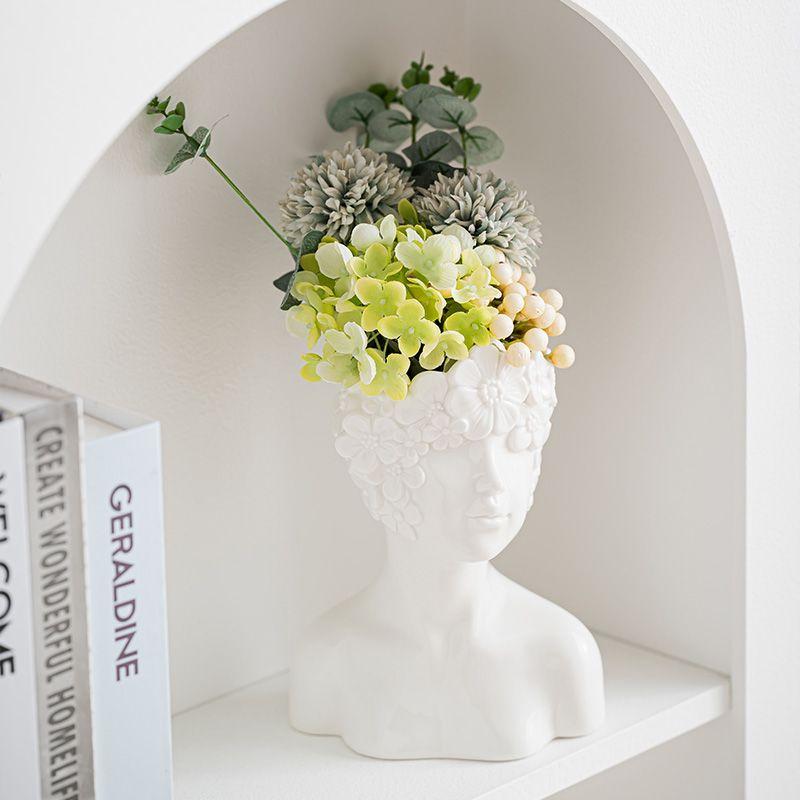 Creative White Bust Portrait Ceramic Vase Table Ornament Art Irregular Human Vase Flower Arrangement Container Home Decoration