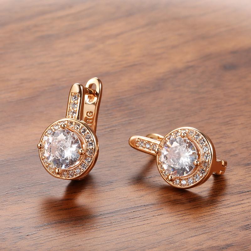 Simple Round Natural Zircon Stud Earrings For Women Fashion  Rose Gold Bridal Wedding Earrings Ol Crystal Jewelry Gifts