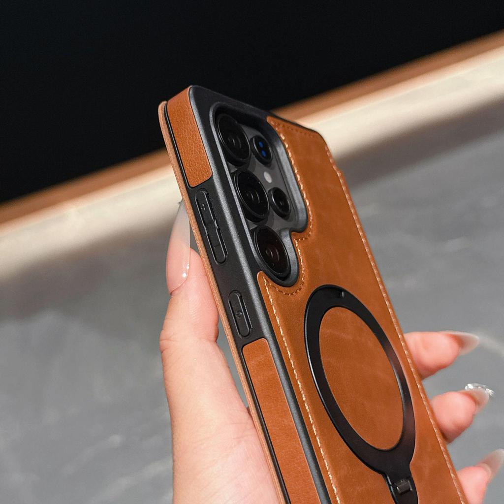 Samsung S25 Ultra Flip Card Holder Phone Case with Armor Shield and Rotating Magnetic Stand - Full Coverage Anti-Drop A17 Case