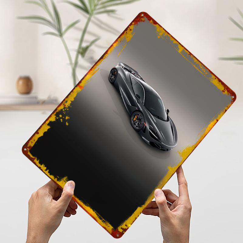 Sleek Gray Sports Car Sports Car Poster Customized Vintage Metal Signs Wall Art Retro Tin Plaque for Garage Aesthetic Decoration