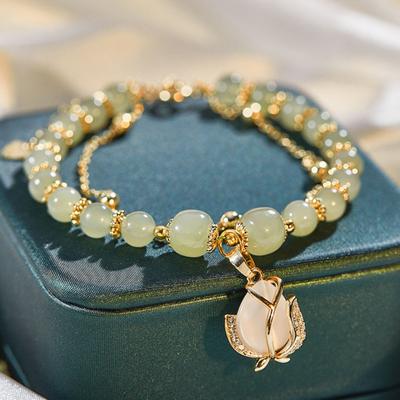 Bransoletka z koralików szklanych dla kobiet Bransoletka z zawieszką w kształcie tulipana Regulowana bransoletka ze stopu Biżuteria damska