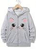 Bambini Ragazze Autunno Kawaii Felpa con Zip alla Moda Casual Trendy Gatto Meme Lettere Felpe Giubbotti
