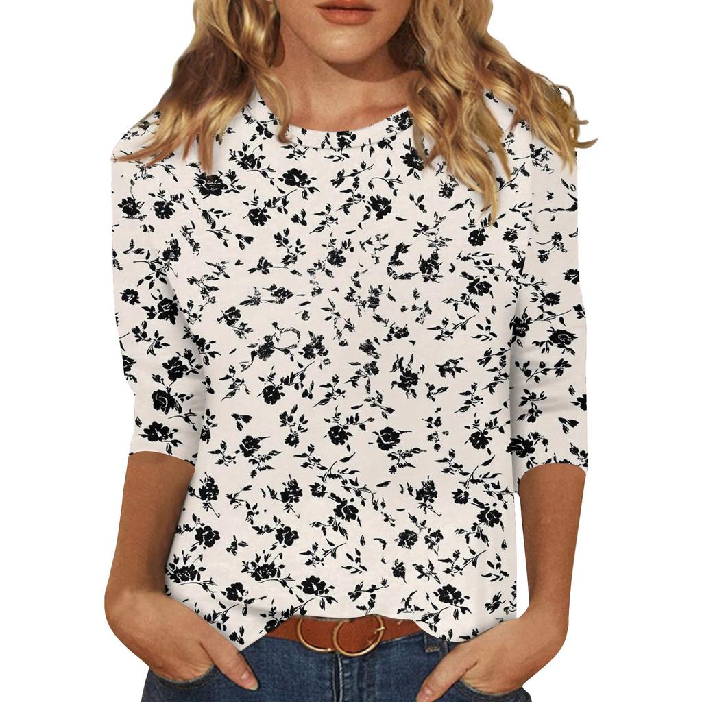 3/4 Sleeve Shirts For Women Cute Print Graphic Tees Blouses Casual Plus Size Basic Tops Pullover