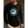 Men's Long Sleeve Hockey Print Polyester Tee Wrinkle Resistant Easy Care Casual Top