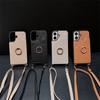 Applicable To Iphone16promax Crossbody Lychee Pattern 12pro Ring Fishtail Lanyard Card Function Protective Case