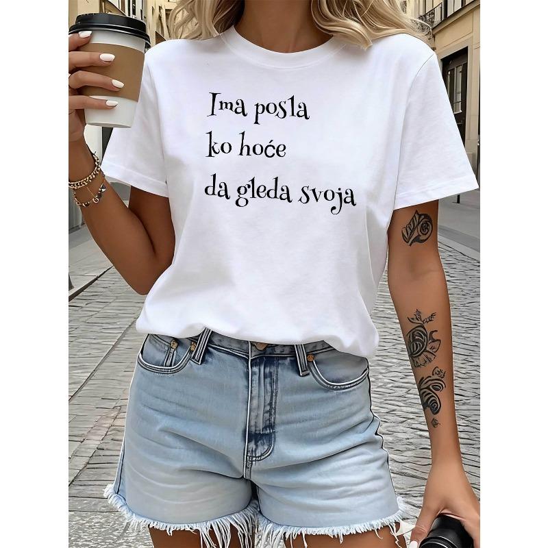 

Croatian Life Casual Slogan Print Womens Tshirt Daily Outing Casual Wear Top Free Easygoing Style Short Sleeve Life Vibe Tee S белый