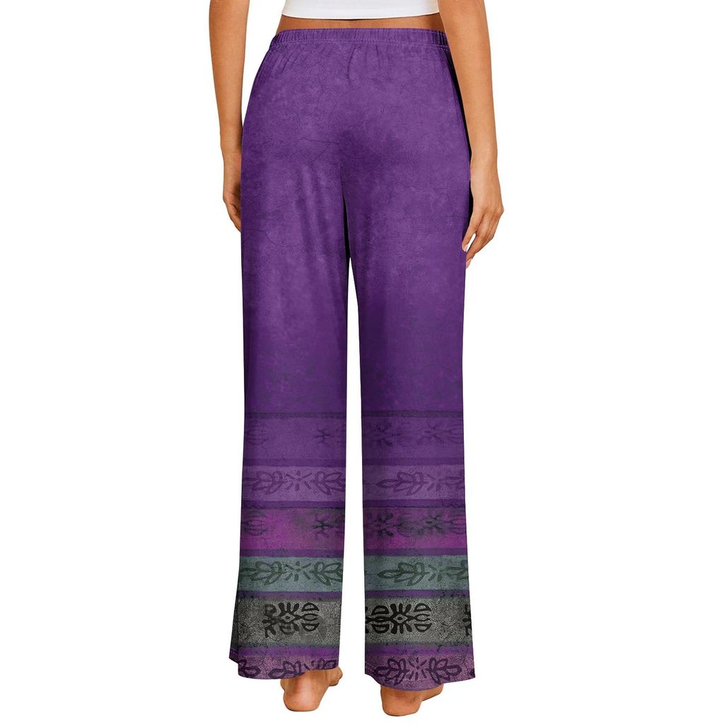 Bedruckte, lässige Hose mit elastischer Taille für Damen, bequeme, gerade, lockere Röhrenhose