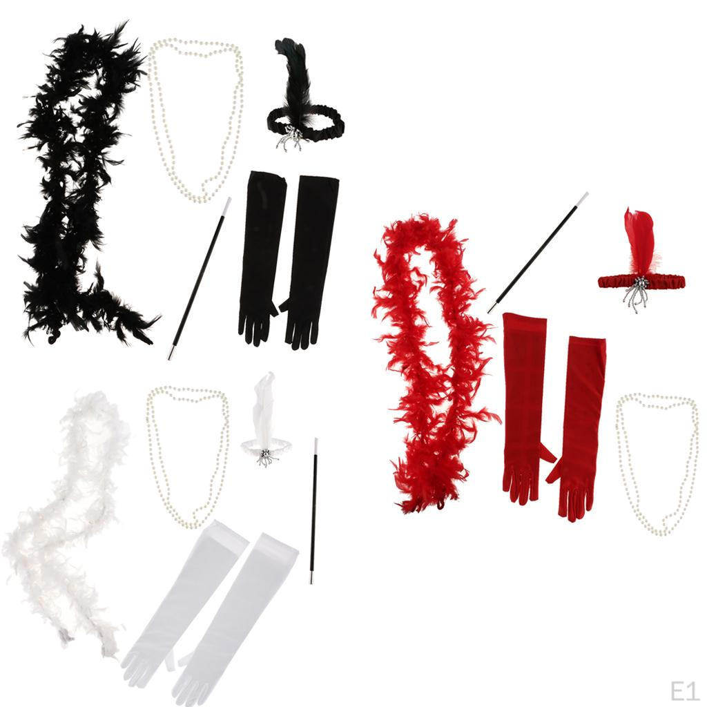 5x Party Dress up Accessories Necklace Holder Gloves White