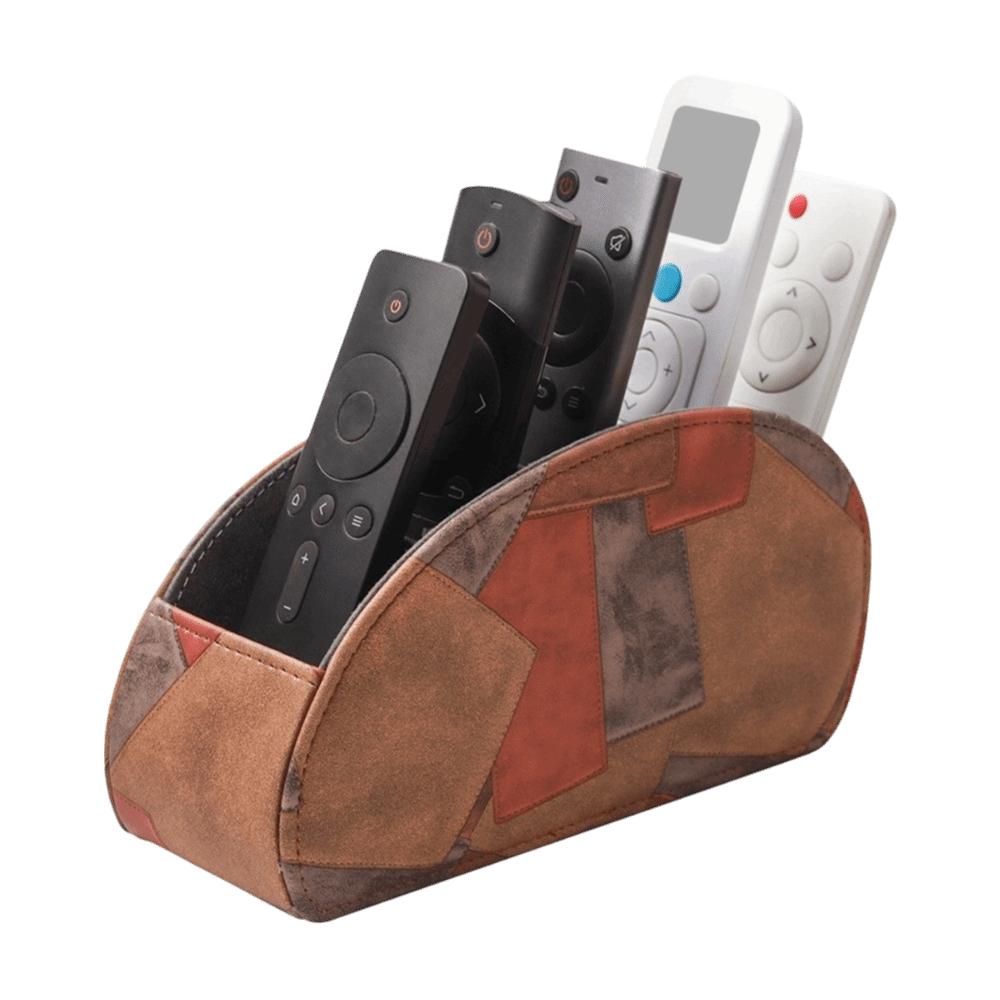 PU Leather Remote Control Holder Modern Universal Desktop Storage Box Cable Management Multi-Device Remote Control Organizer