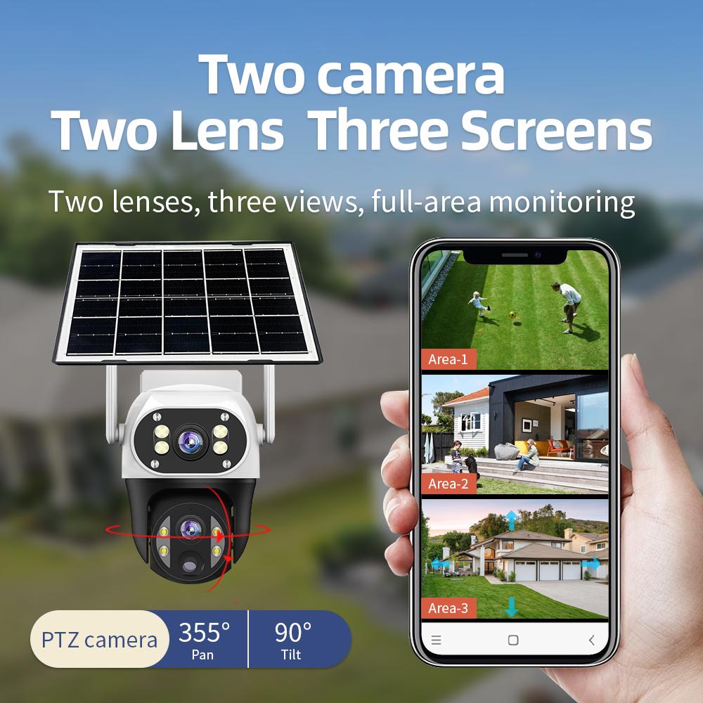 V380 Outdoor Home Garden Monitoring Dual Lens Full Color Night Vision 4G/Wifi Remote Solar Camera