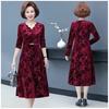 Women's Autumn Long-Sleeved Elegant Dress Mid-Waist V-Neck A-Line Skirt