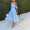 Neue europäische und amerikanische Damenbekleidung One-Shoulder Chiffon Kurzarm Hochzeitskleid Großer Schwingkleid Neu