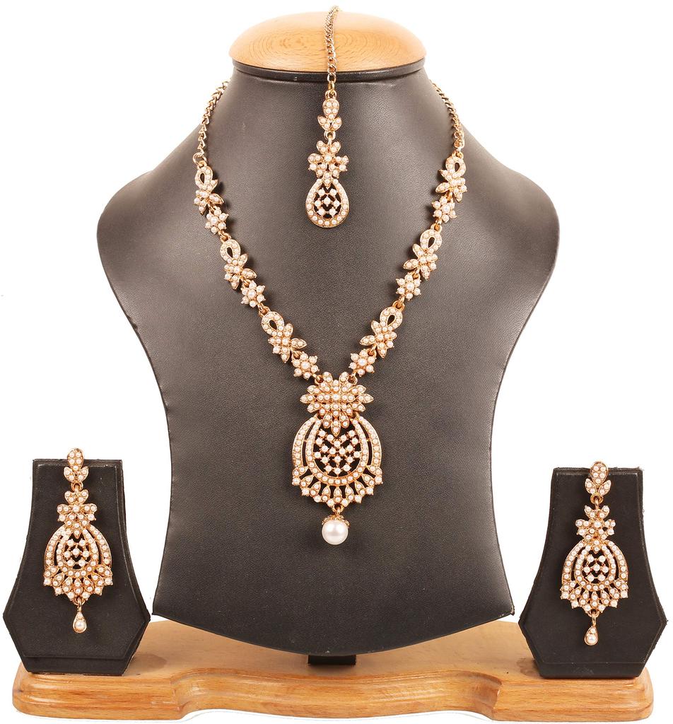 Touchstone Women's Indian Jewelry Set, Maang Tikka Wedding Guest Gold Necklace, Bollywood Jewelry Set, Pageant Elegant Prom Bride Accessory, Western