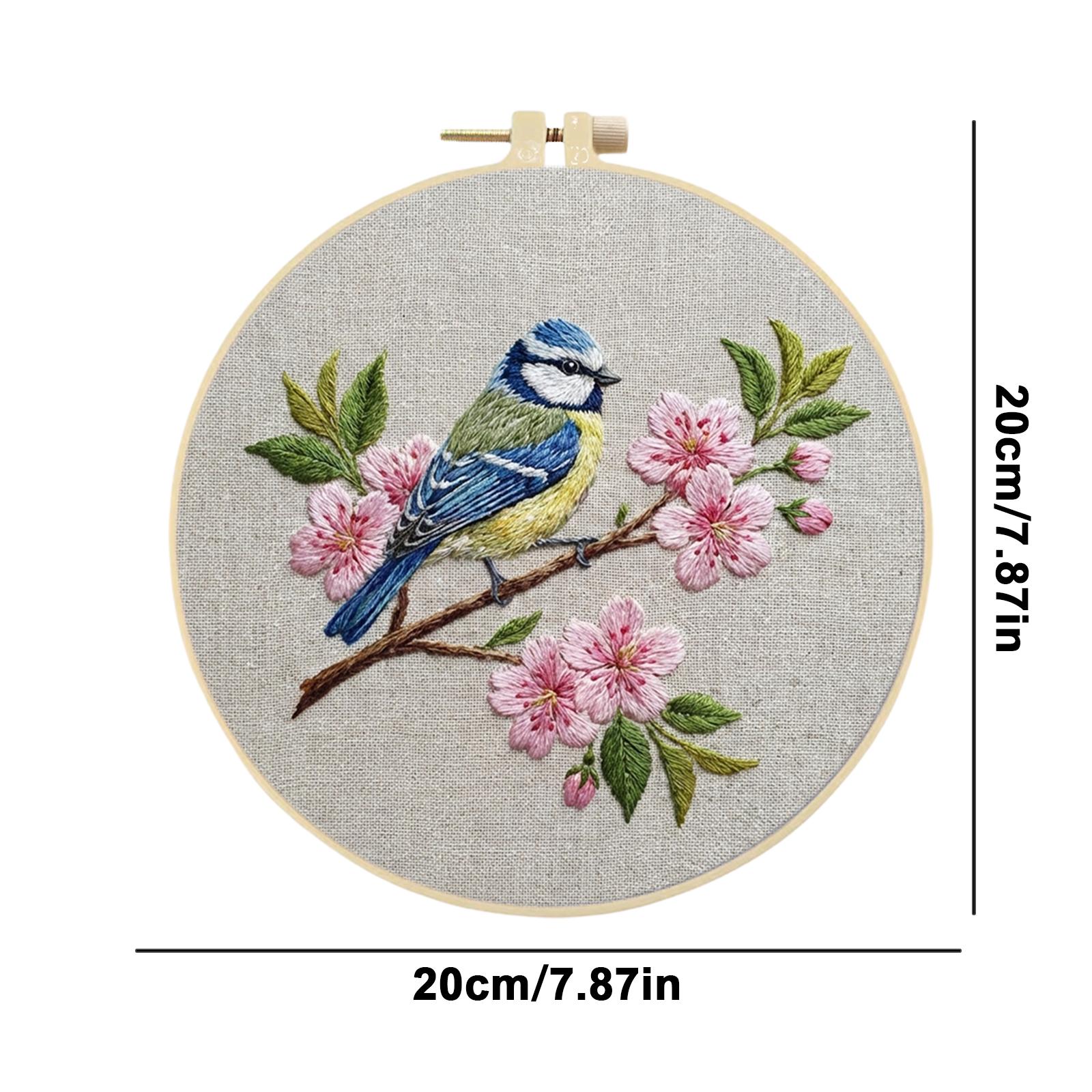 DIY Stamped Embroidery Kit with Embroidery Hoop Birds Flowers Embroidery Starter Kit 30x30cm for Beginners Craft Lovers Gifts