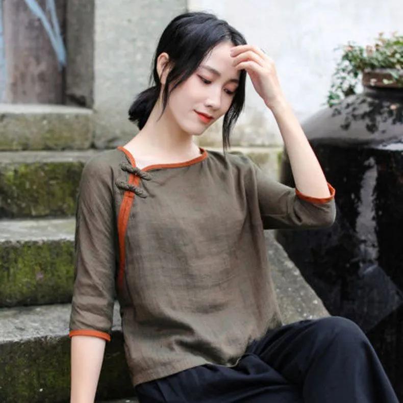 

Women s Summer Chinese Style Gentle Elegant Tea Clothes Tops 4XL