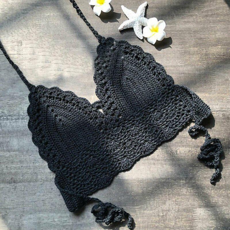 Crochet Women Lace Vest Crop Top Knitted Bra Boho Beachwear Bikini Holiday Tank