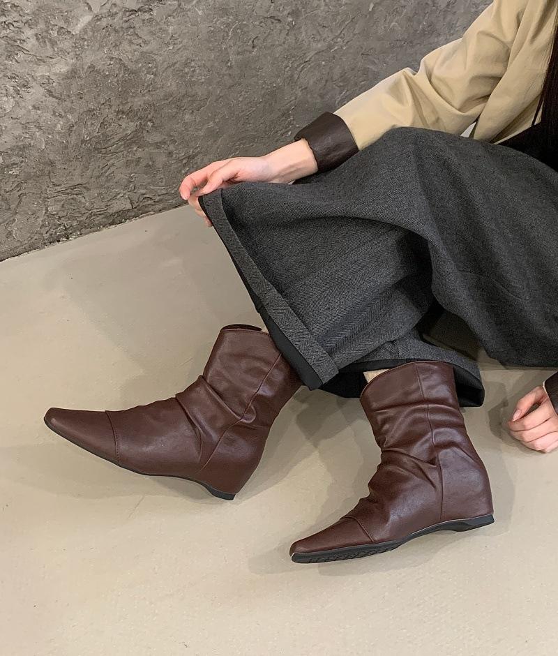 

Женские ботильоны на скрытой платформе, короткие ботинки, обувь 2025 весна-осень, одинарные ботинки, остроносые, хаки, юбка, высокий каблук, тонкие ботинки 39 темно-коричневого