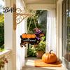 Wooden Hanging Decor Halloween Ghost Welcome Door Hanger, Cute Sign with Witch Hat & Pumpkin Rustic Wood Elements, Fall Indoor Outdoor Wall