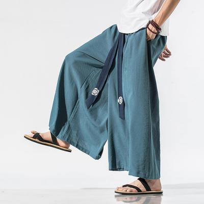 Herren Weiter Bein Hose Herren Baumwolle Jogginghose Retro Lockere Hose Mann Chinesischer Stil Leinenhose Mann Großer Schritt Nepal Robenhose