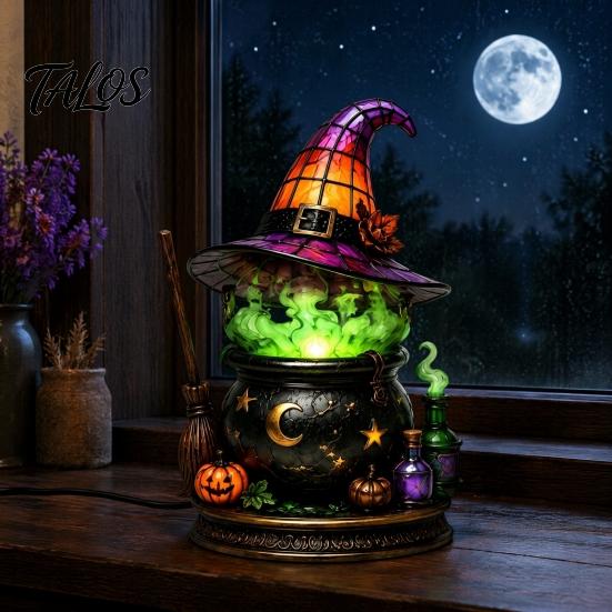 Spooky Desk Lamp Gothic Witch Hat Night Light, Warm Glow Acrylic Halloween Decorative Lamp, Vintage Holiday Party Display Home Decor for Mantel Shelf