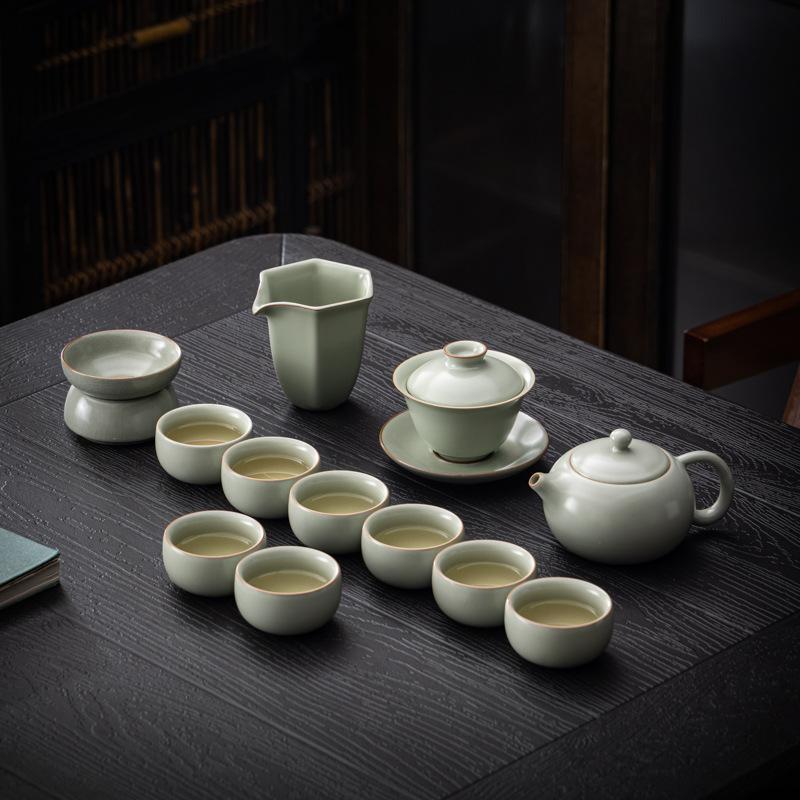 Ceramic Ru Kiln Kung Fu Tea Set Household Gifts for Customers Gift Boxes Business High-end Gifts