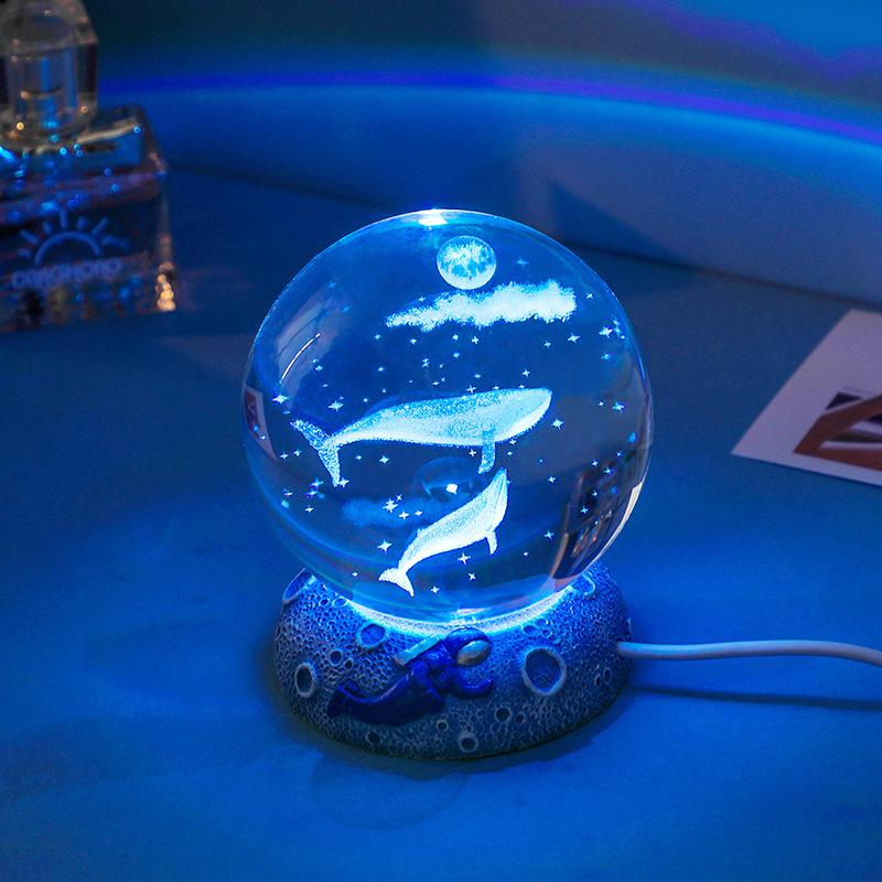 3D Laser Crystal Ball Night Light with Luminous Base - Decorative Desktop Ornament and Gift