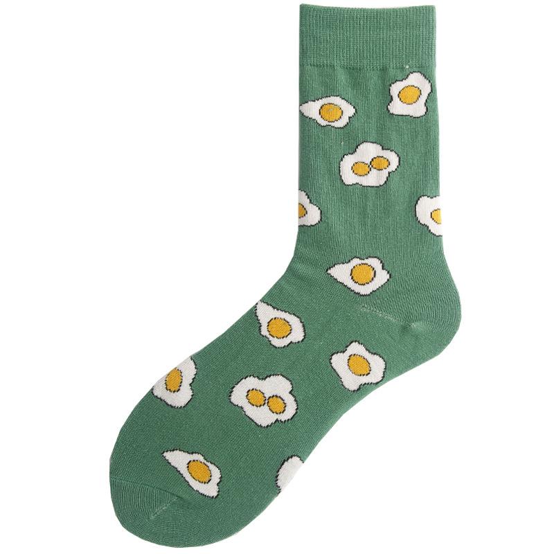 Summer Cotton Socks Trendy Socks Street Personality Illustrations Poached Eggs Harbor Jacquard Medium Tube Socks Socks Couple
