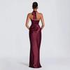 2026 Spring Festival: New Halter Deep V-Neck Pleated Off-the-Shoulder Long Dress in European and American Styles