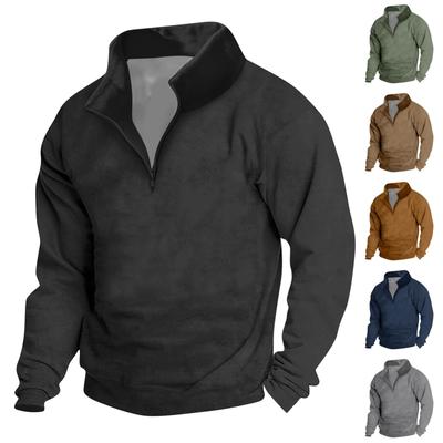Men's Vintage High Neck Top Half Zip Sports Long Sleeve Sweater