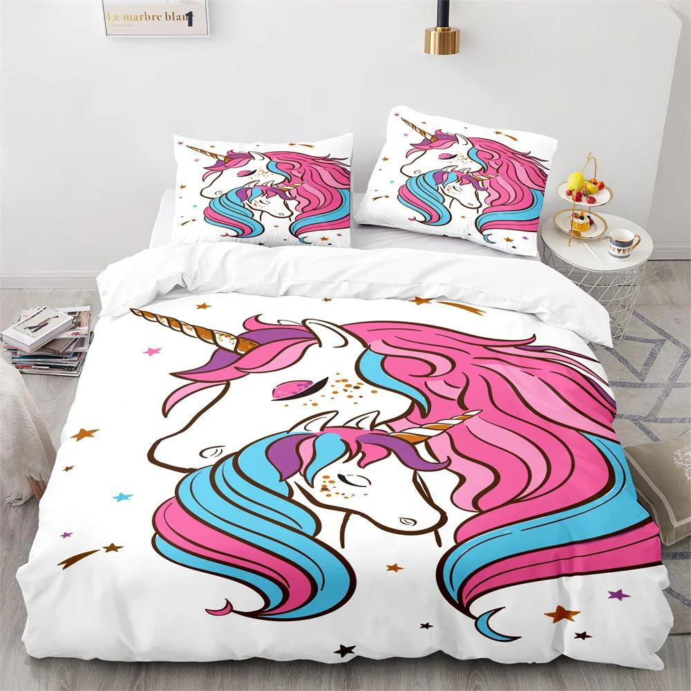 Unicorn Soft Duvet Cover Pink Carton Unicorn Animals Romantic Theme Polyester Valentine's Day Gift for Children Young Girls Boy Rom Decor
