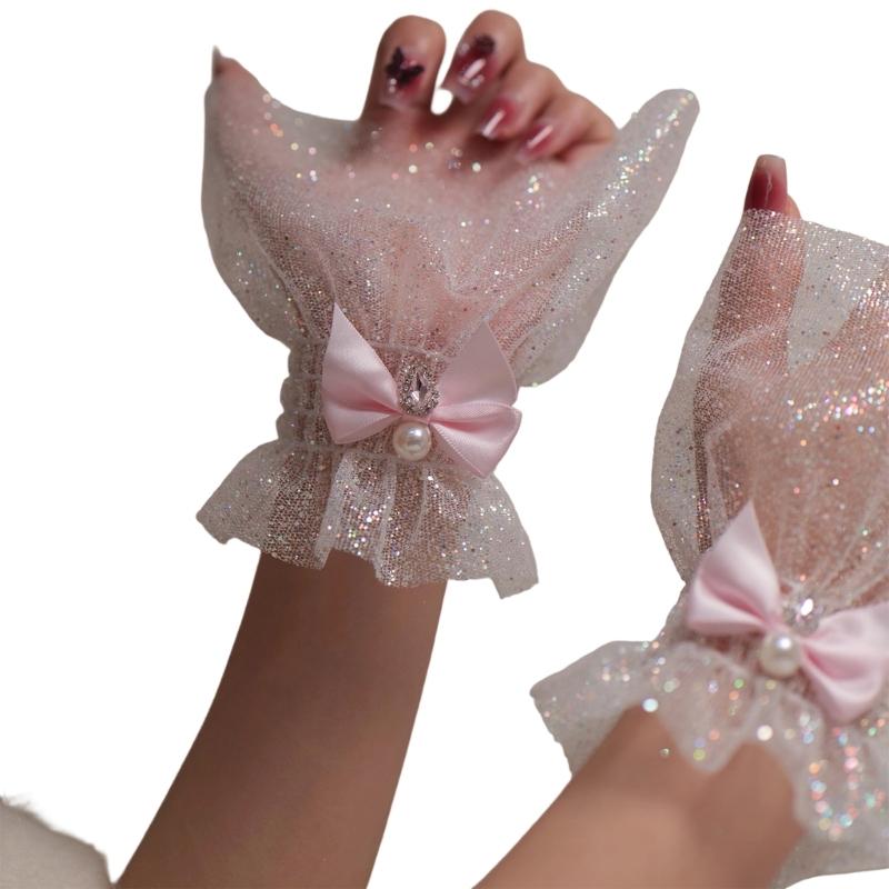 Bowknot Wrist Cuffs For Nails Photography Breathable Glitter Fabric Elastic Cuffs Fashion Accessories