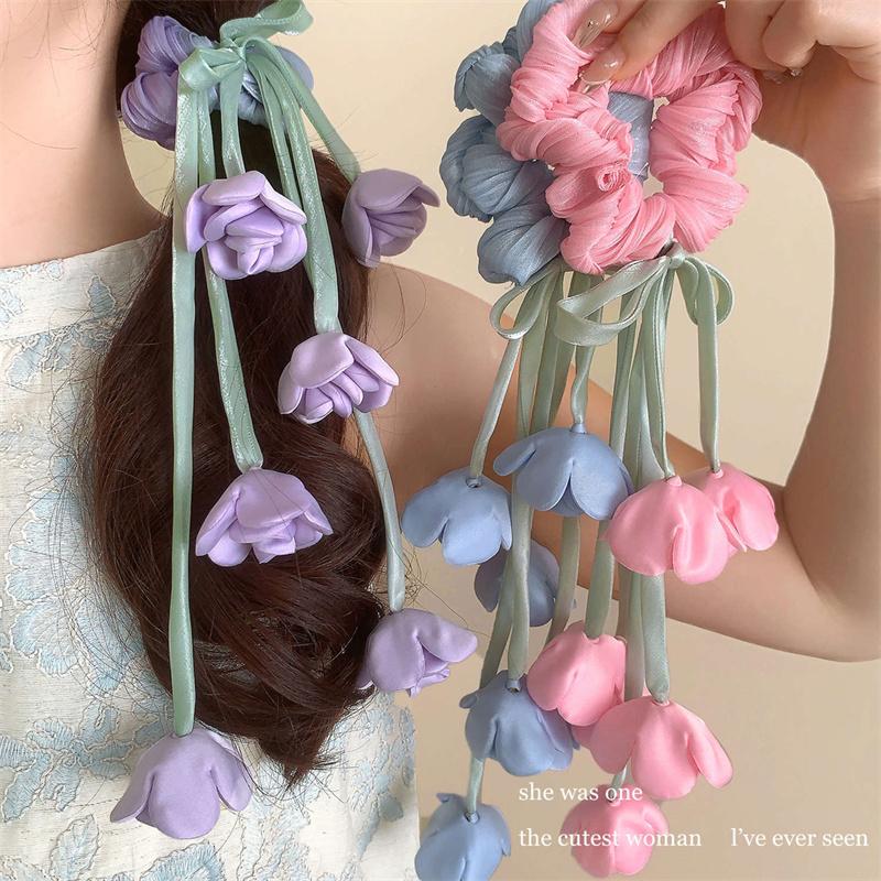 Large Intestine Hair Band Girl Headwear High-end Tassel Ribbon Ethereal Hair Accessory Sweet Lily of The Valley Flower Hair Tie