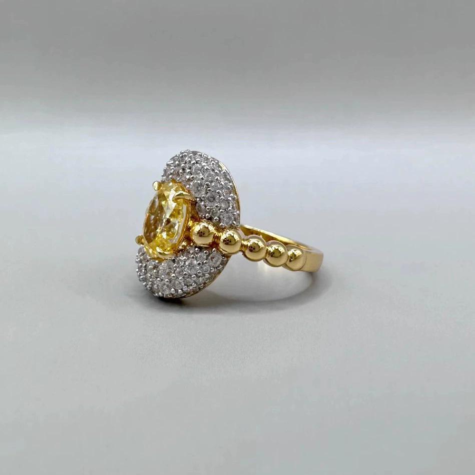 Elegant Oval Yellow Zircon Beads Adjustable Finger Rings For Women Niche Fashion New Jewelry Gift Party anillos mujer