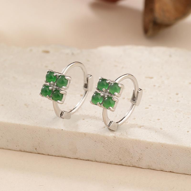 Natural dangerous material jadeite green sterling silver s925 earrings women, fashion temperament niche design advanced 925 silver