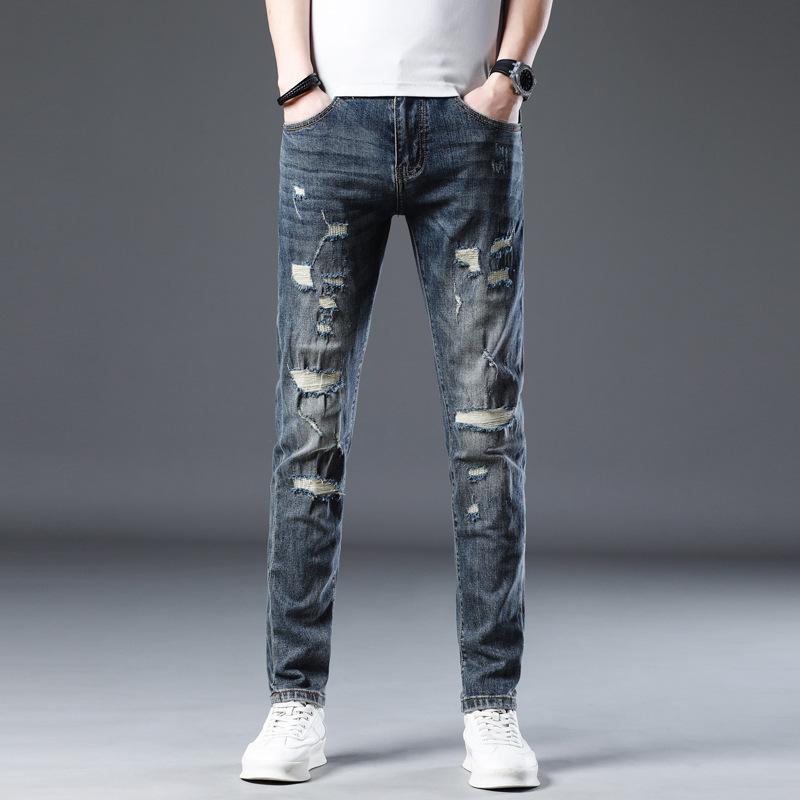 

Новые летние джинсы слим девять точек стрейч повседневные длинные брюки для мужчин 38