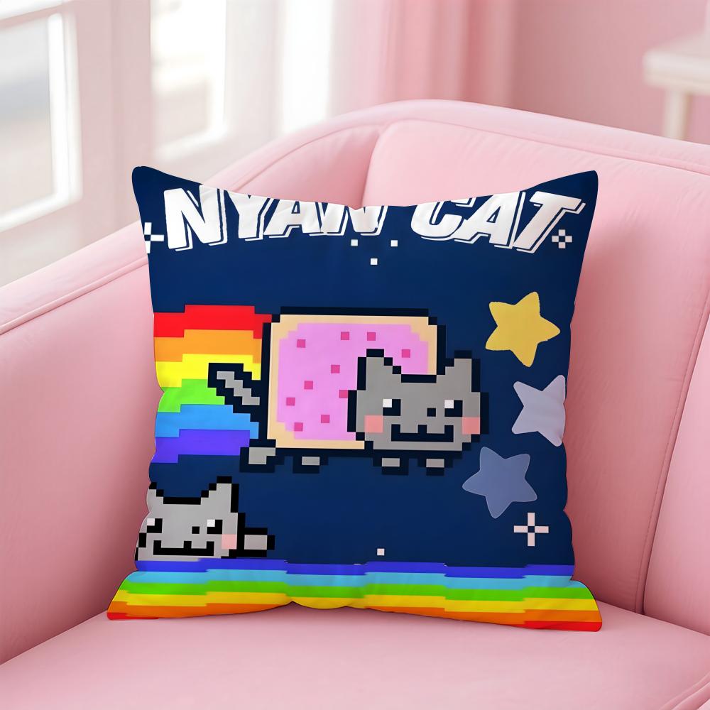 Nyan Cat Cushion Cover Home & Car Multi-Scene Pillow Cover - Reversible, Soft & Durable for Daily Use