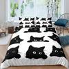 Black Cat Bedding Set Double Size White Cute Kitten Print Duvet Cover With 2 Pillowcases 3D Animal Comforter Cover