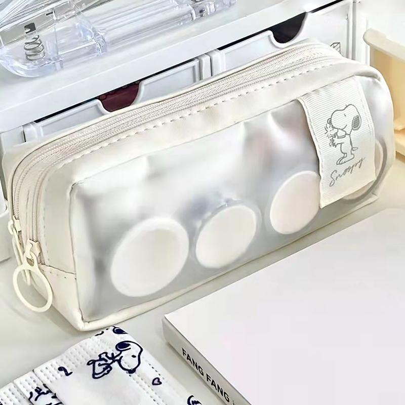 Cute Pen Bag Transparent Frosted Pencil Case Multi-Layer Zipper Storage Bag Large-Capacity Stationery Bag Storage Cosmetic Bag