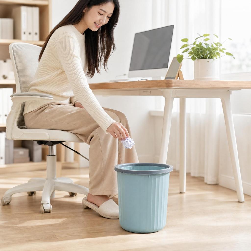 Wastebasket with Retaining Collar Modern Open-Top Waste Bin Low-Profile