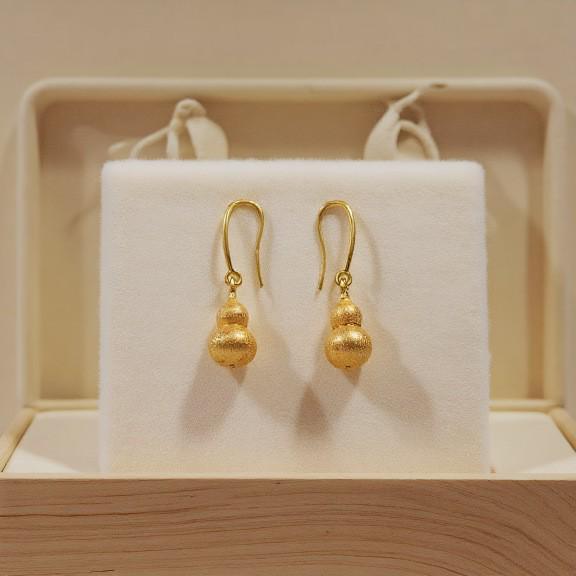 Brushed Gourd Gold-Plated Earrings: Light Luxury Fu Lu Wealth-Attracting Hook Dangles