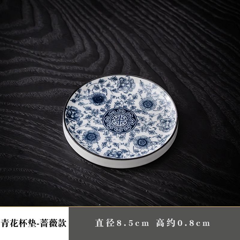 Ceramic Tea Set Coasters Heat-resistant Cup Holders Retro Underglaze Blue and White Porcelain Tea Ceremony Accessories