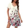 Women's Casual Sundress With Pockets Summer Boho Beach Dress Floral Blouses For Women T-Shirts Dress V Neck Loose  Dresses