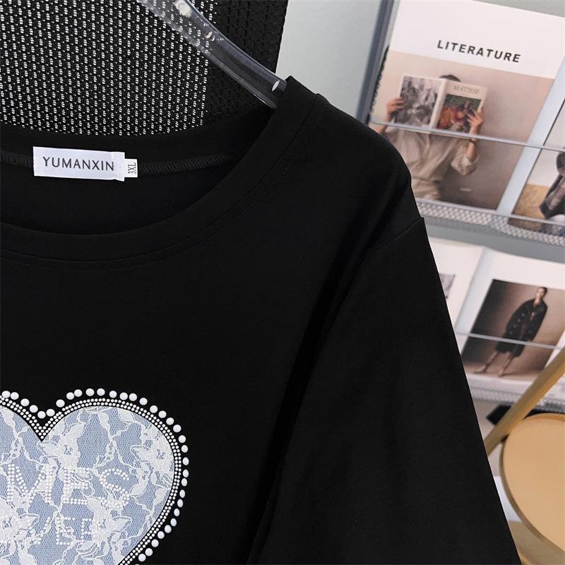 Plus Size Mid-Length Loose Short-Sleeve Round Neck T-Shirt for Women (200/300/350 Jin)