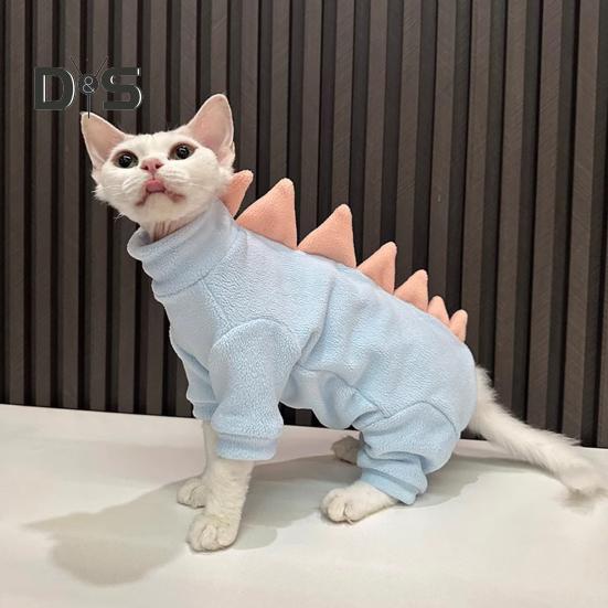 Dinosaur Cat Clothes Winter Sphynx Cat Pajamas Costume Soft Fleece Warm Cat Jacket for Indoor Hairless Cats