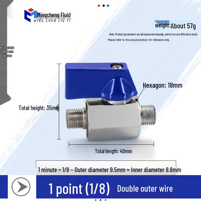 Compact Ball Valve with Double Male/Female Thread, Sizes 1/4", 3/8", 1/2", Pneumatic Polished Electroplated Switch Valve Accessory.