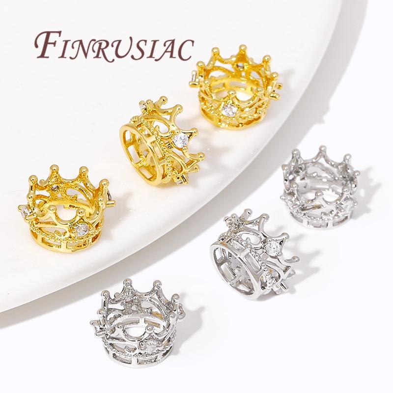 Fashion Crown Beads 18K Gold Plated Big Hole Beads For Bracelets,Separators For Beads,DIY Jewlery Making Supplies Accessories