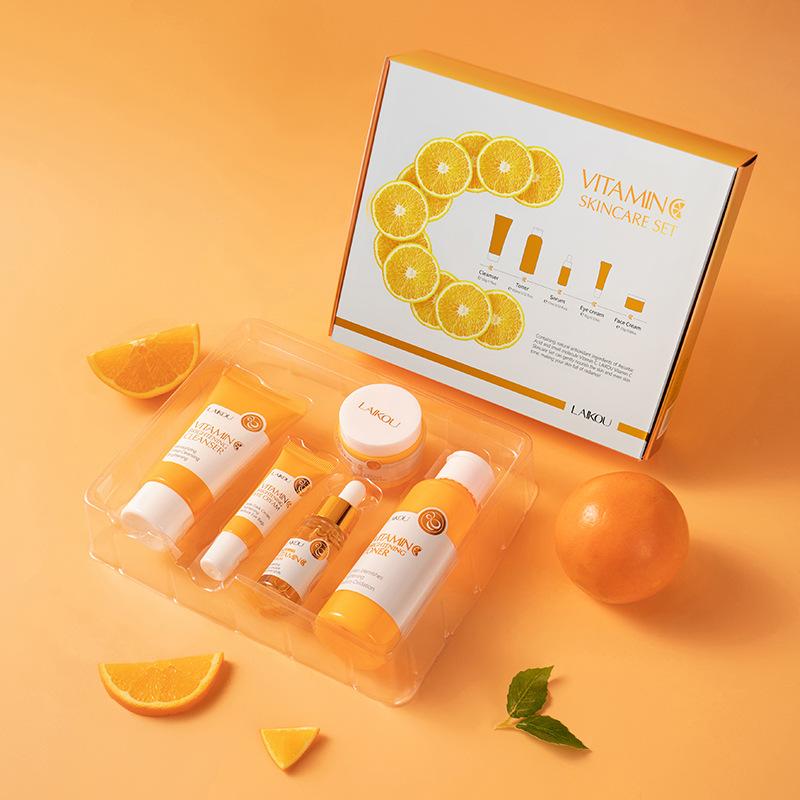 LAIKOU Vitamin C Facial Skin Care Set Face Cleanser Refresh Serum Eye Cream Essence Increase Skin Elastic Smoothing & Tendering